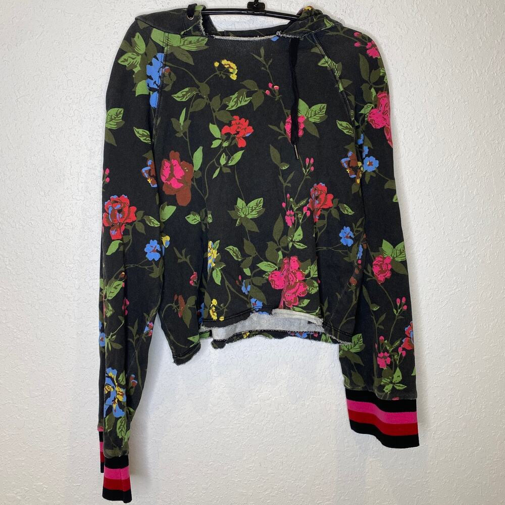Pam & Gela Floral Cropped Sweatshirt Black EUC Sz Sm Cotton Colorful Cotton